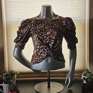 NWOT Leopard Print Puffy Sleeve Top - Size M